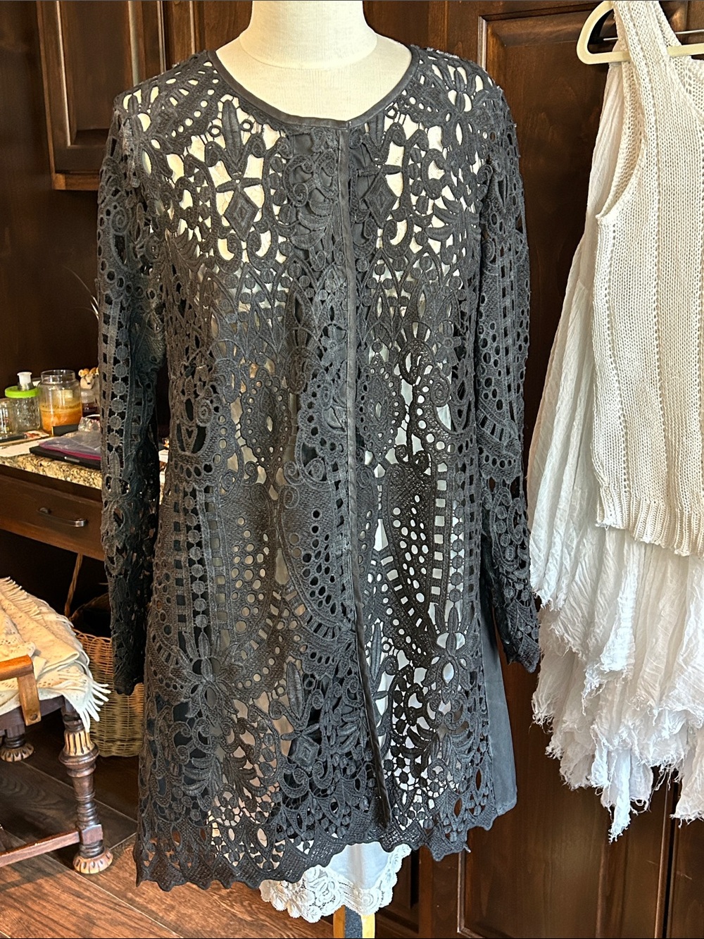 Soft Surroundings Sz M Grey Midi Length Cutout UltraSuede Duster